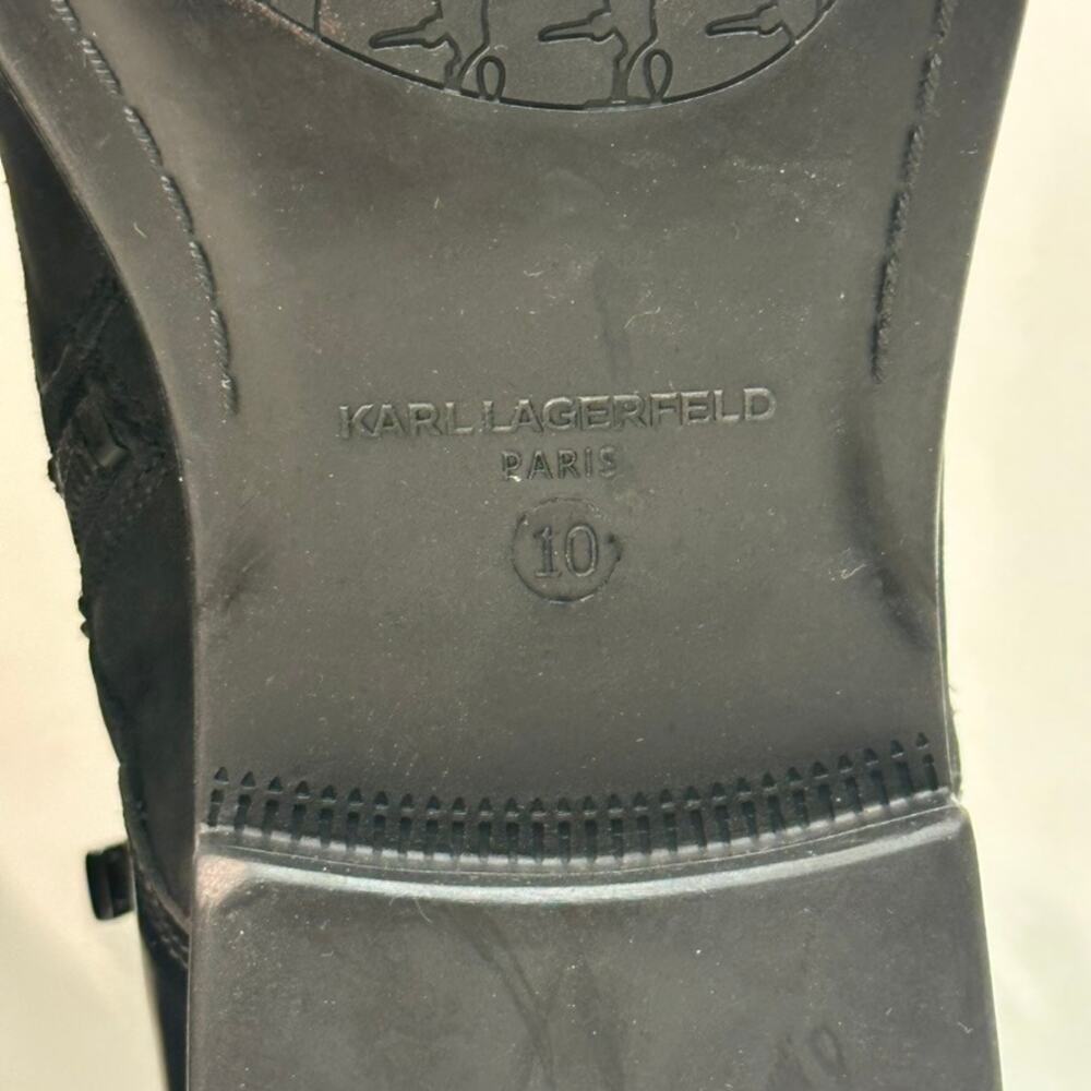 VGUC Karl Lagerfeld Paris Suede Leather Zipper Boot Lace Up Black US 10 EU 43 - Picture 14 of 15